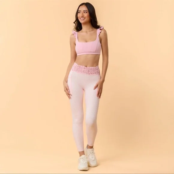 Blogilates Women’s Ruched Waist Leggings - Pink Gingham Size Medium NWT - Picture 3 of 10